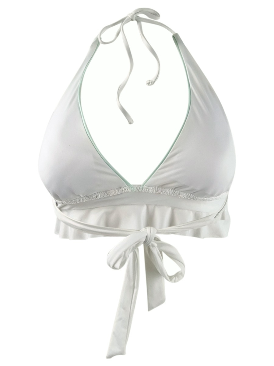Soluna White Total Eclipse Ruffled Halter Bikini Swimsuit Set L For